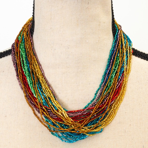 Boho metallic beaded strands Andrew Stone Himalayan Gems set of 8 layered look - Picture 1 of 16